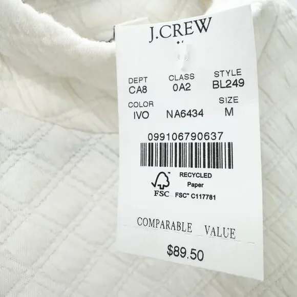J. Crew Quilted Mock Neck Pullover Sweater Long Sleeve Ivory Size Medium NWT - Picture 9 of 12